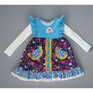 Jelly the Pug Girls Size 8 Bella Folk Art Knit Dress 2016 Colorful Ruffles NWT